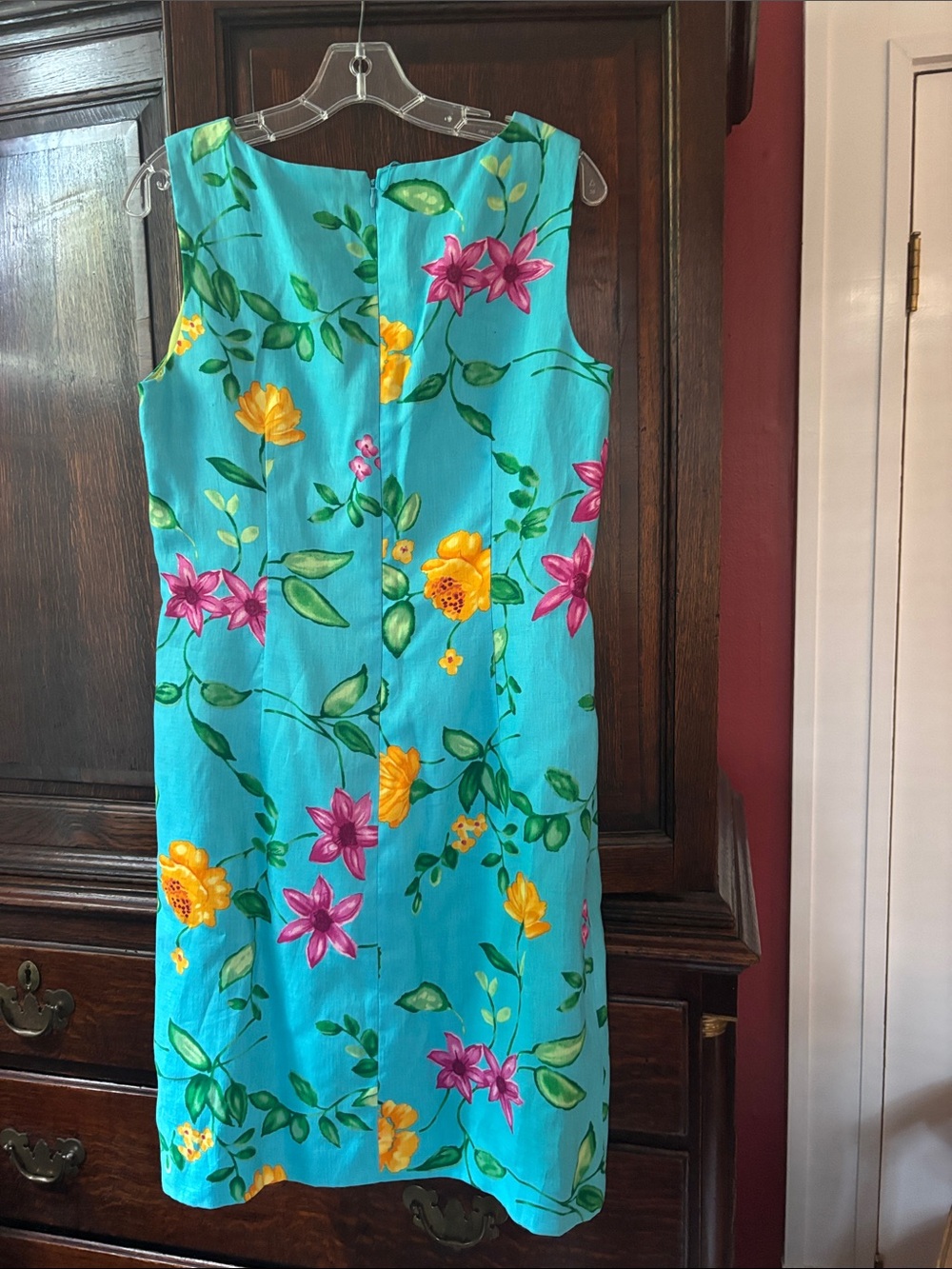 Talbots Turquoise Floral Shift Dress with matching silk scarf - Picture 5 of 8